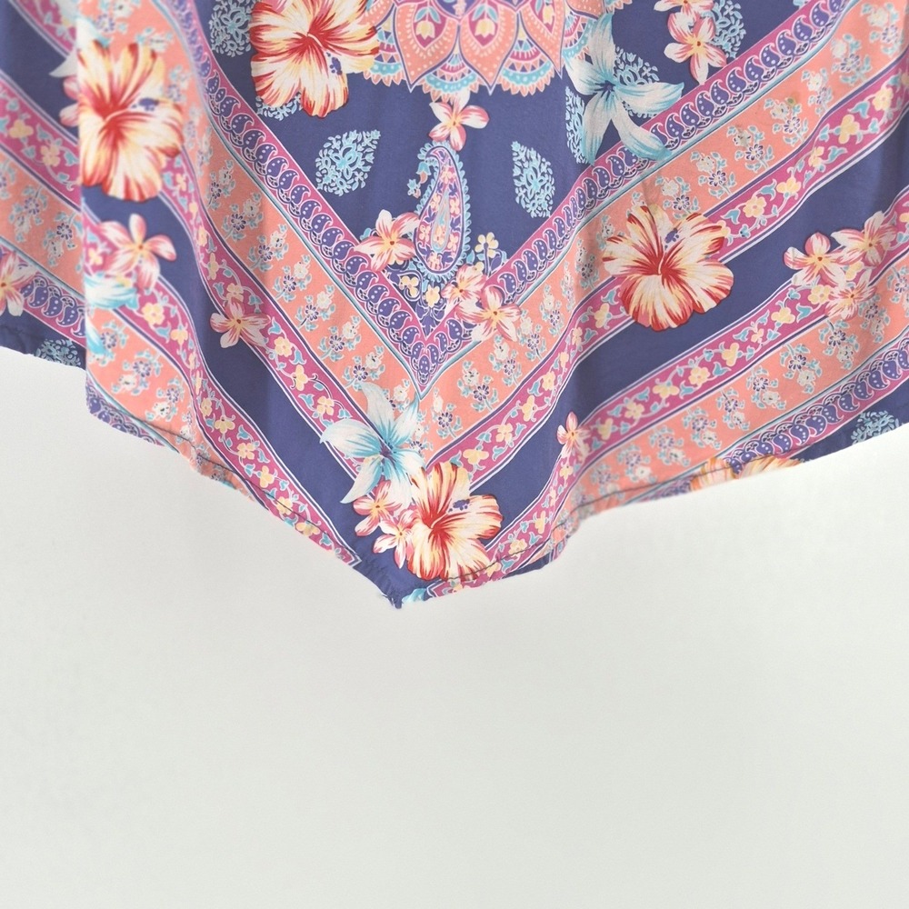 J. Jill Rayon Tank Top M Medium Purple Coral Mandala Floral Boho Lace Up Summer - Picture 8 of 12